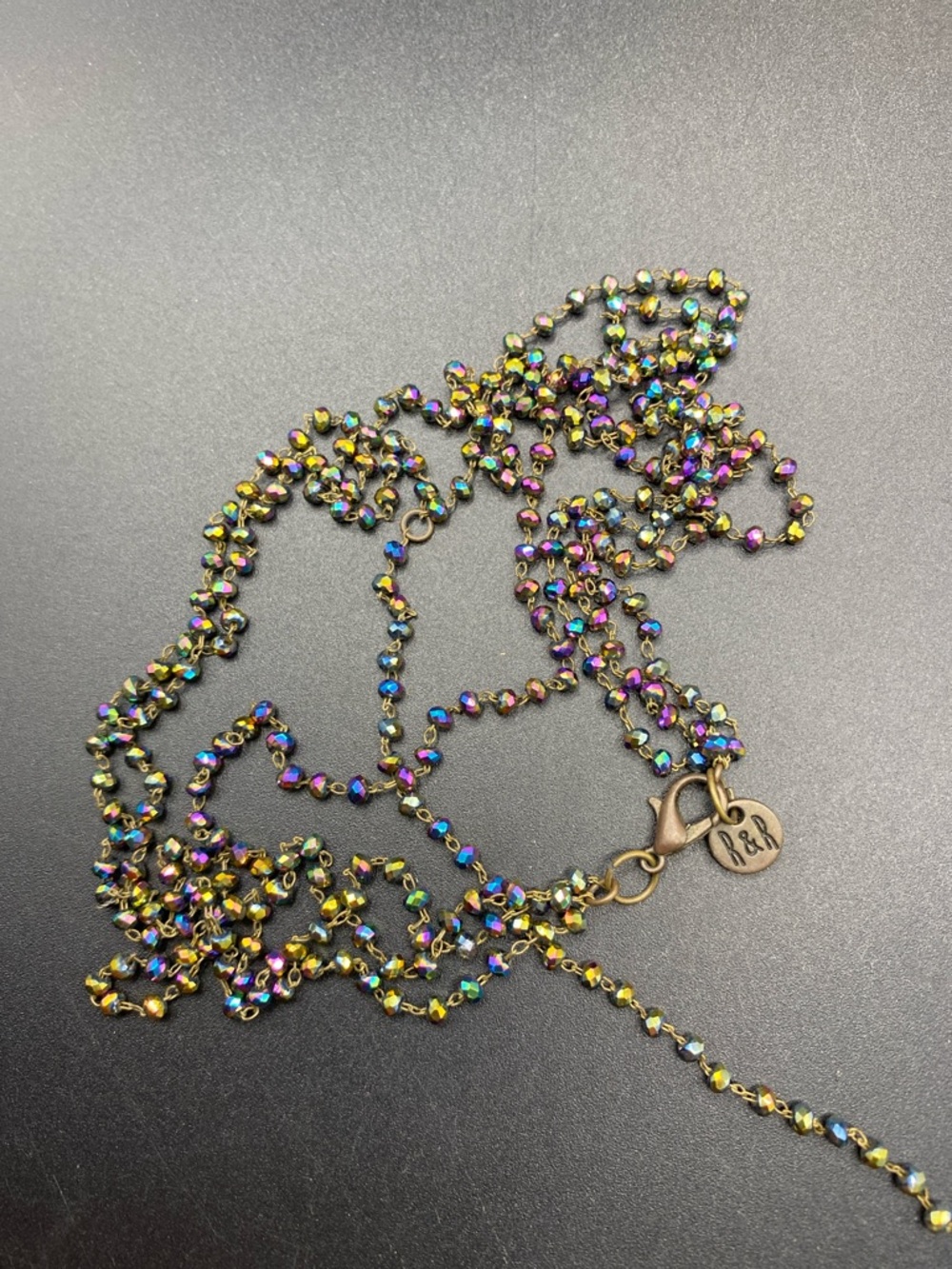 RAW & REBELLIOUS Multi-Layer Lariat Aurora Borealis Crystal Necklace - Picture 5 of 7